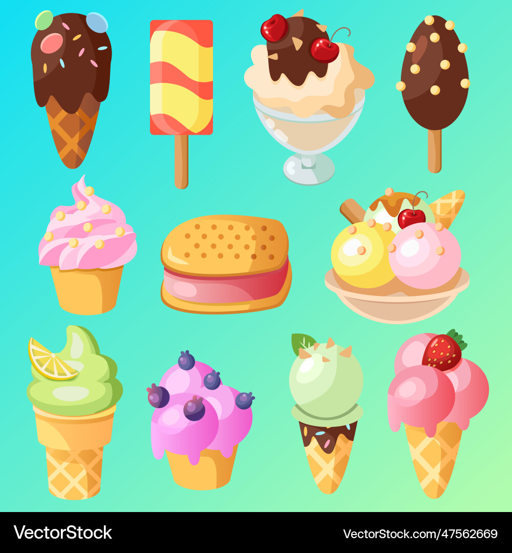 Ice cream realistic constructor set of various vector image
