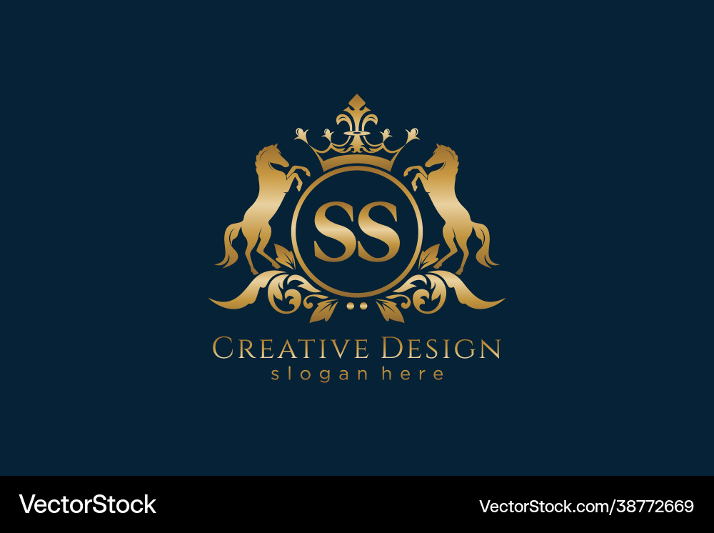 Initial ss retro golden crest with circle and two Initial ss retro golden crest with circle and two vector image
