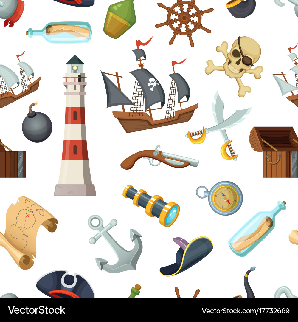Pirate Marine Seamless Pattern Vector Image