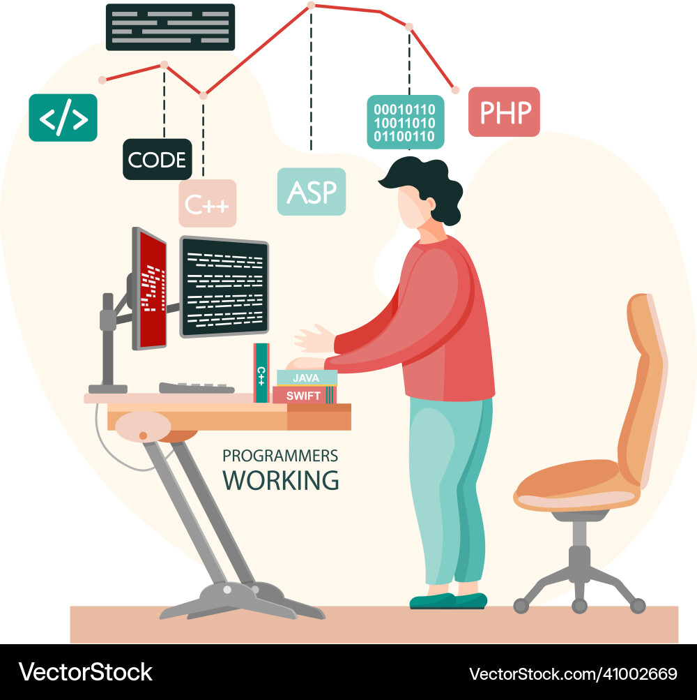 Programmer engineering and coding Programmer engineering and coding vector image
