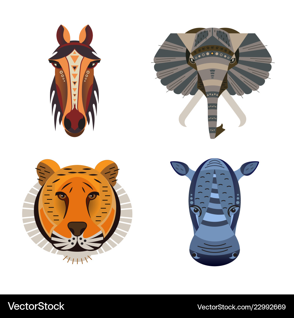 Satz von afrikanischen Tieren geometrische Tiger Satz von afrikanischen Tieren geometrische Tiger vektorbild