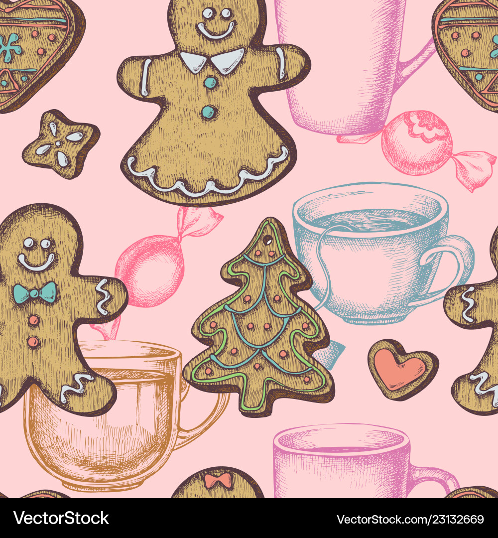 Seamless pattern with colored gingerbread men Seamless pattern with colored gingerbread men vector image