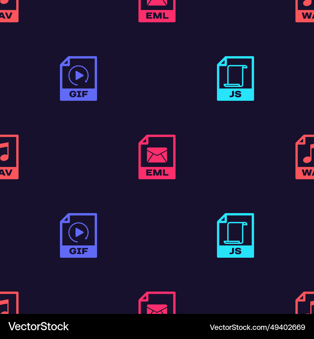 Set js file document gif eml and wav on seamless Set js file document gif eml and wav on seamless vector image