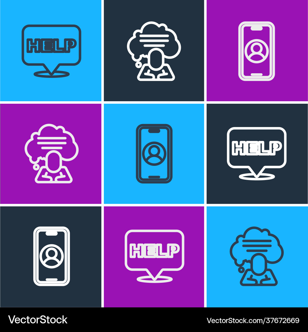 Set line speech bubble with text help telephone Set line speech bubble with text help telephone vector image