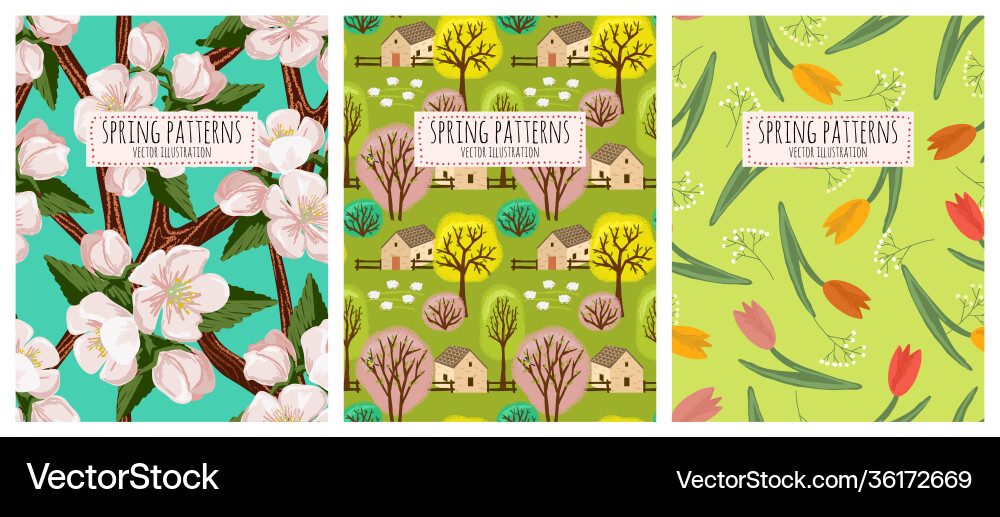 Spring flower seamless pattern set vector image
