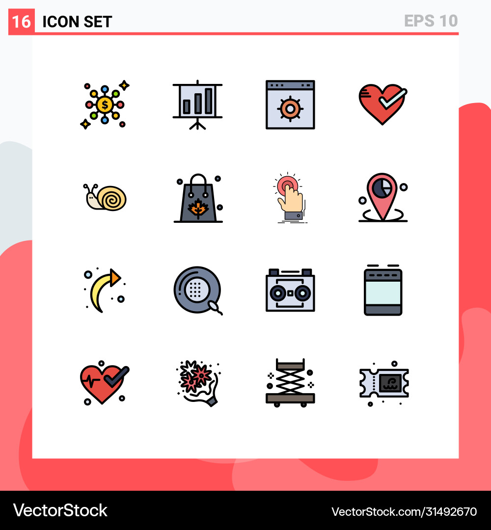 16 user interface flat color filled line pack Vector Image