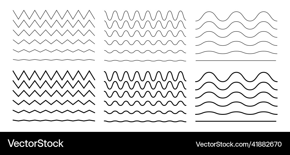 Curvy and zigzag line different thin wave Vector Image