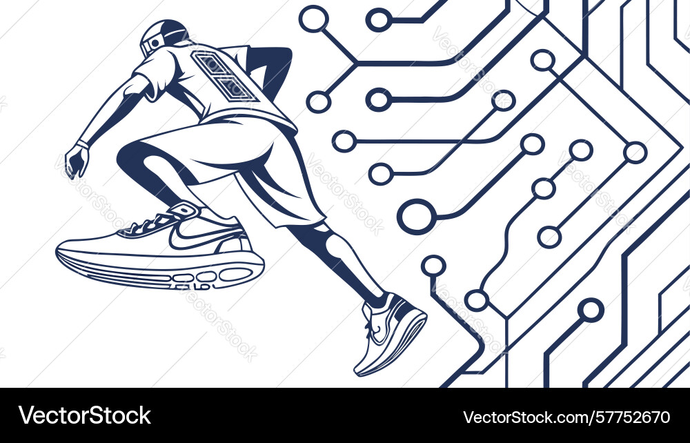Dynamic runner on circuit board track tech vector image
