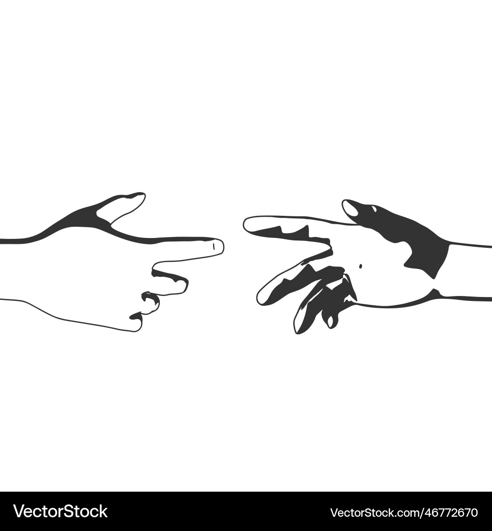 Human hands reaching out to one another almost Human hands reaching out to one another almost vector image