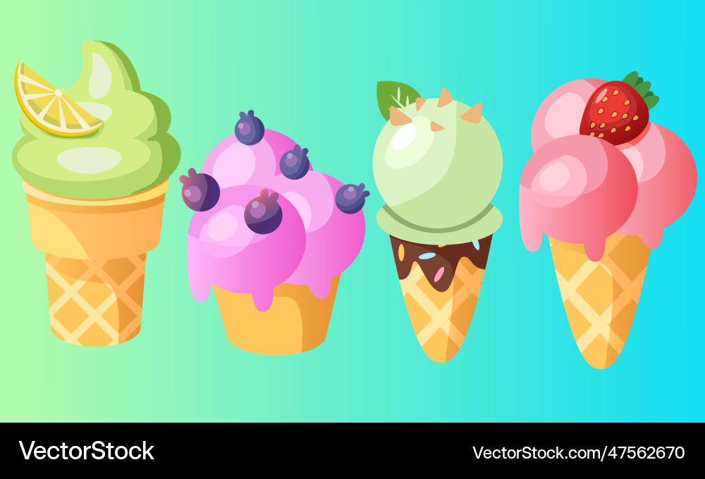 Ice cream realistic constructor set of various Ice cream realistic constructor set of various Vector Image
