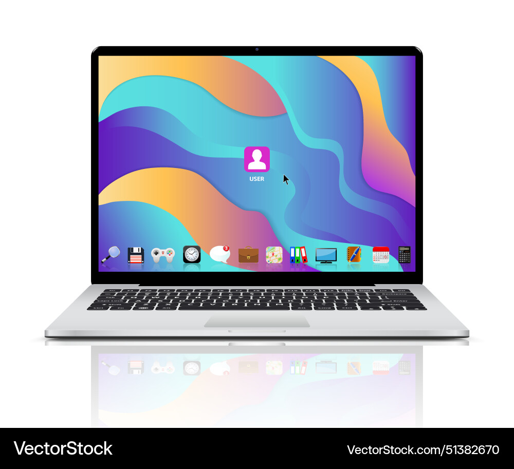 Laptop desktop with user interface icons on screen Laptop desktop with user interface icons on screen vector image