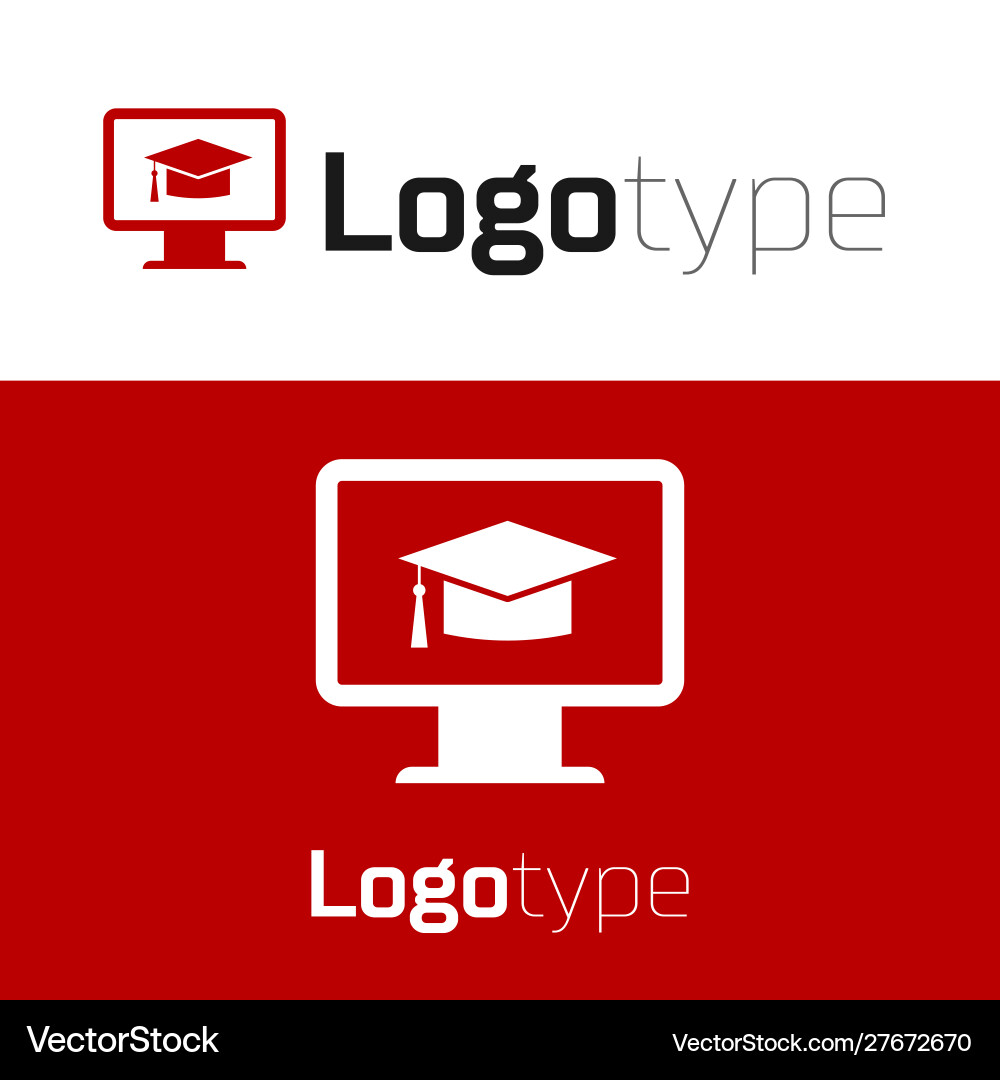 Red computer monitor with graduation cap icon Red computer monitor with graduation cap icon vector image