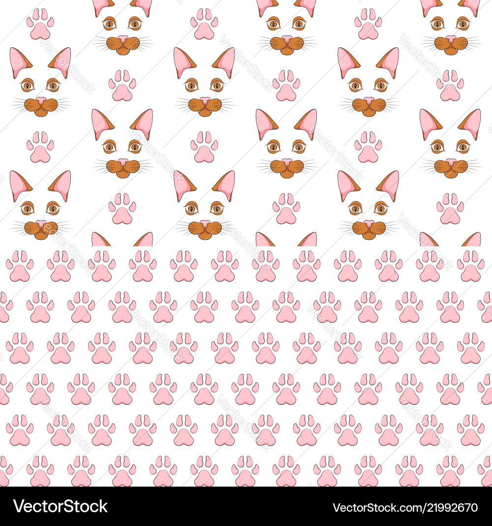 Seamless patterns with ginger cat face and paw Seamless patterns with ginger cat face and paw vector image
