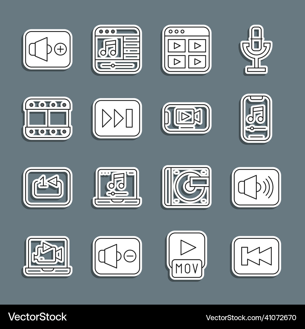 Set line rewind button speaker volume music Set line rewind button speaker volume music vector image