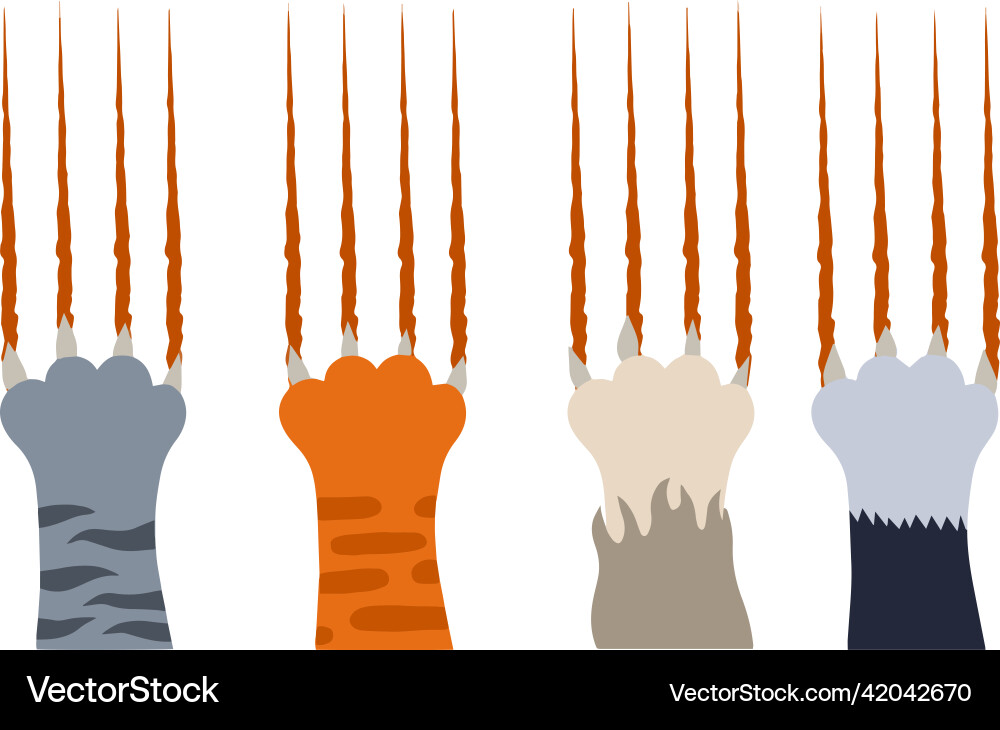 Set of different cat paws with claws Set of different cat paws with claws vector image