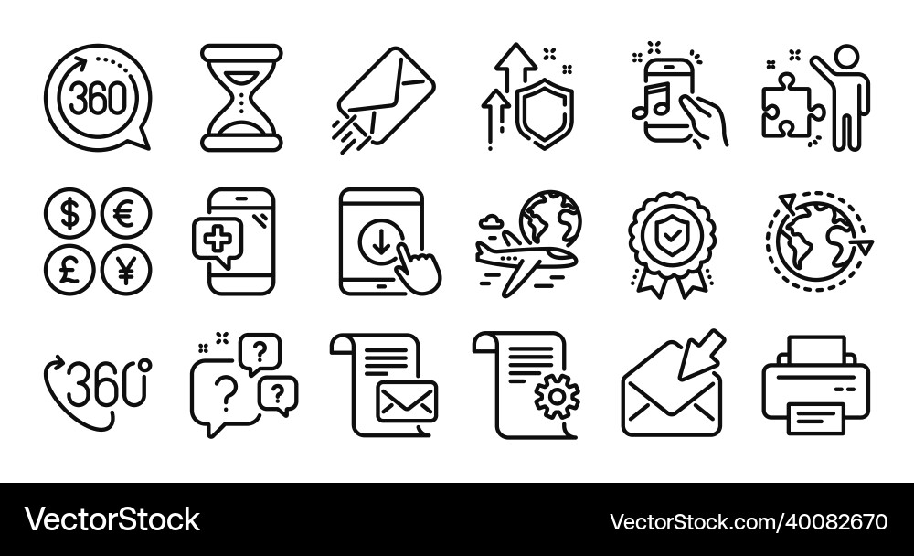 Time open mail and 360 degrees line icons set Time open mail and 360 degrees line icons set vector image