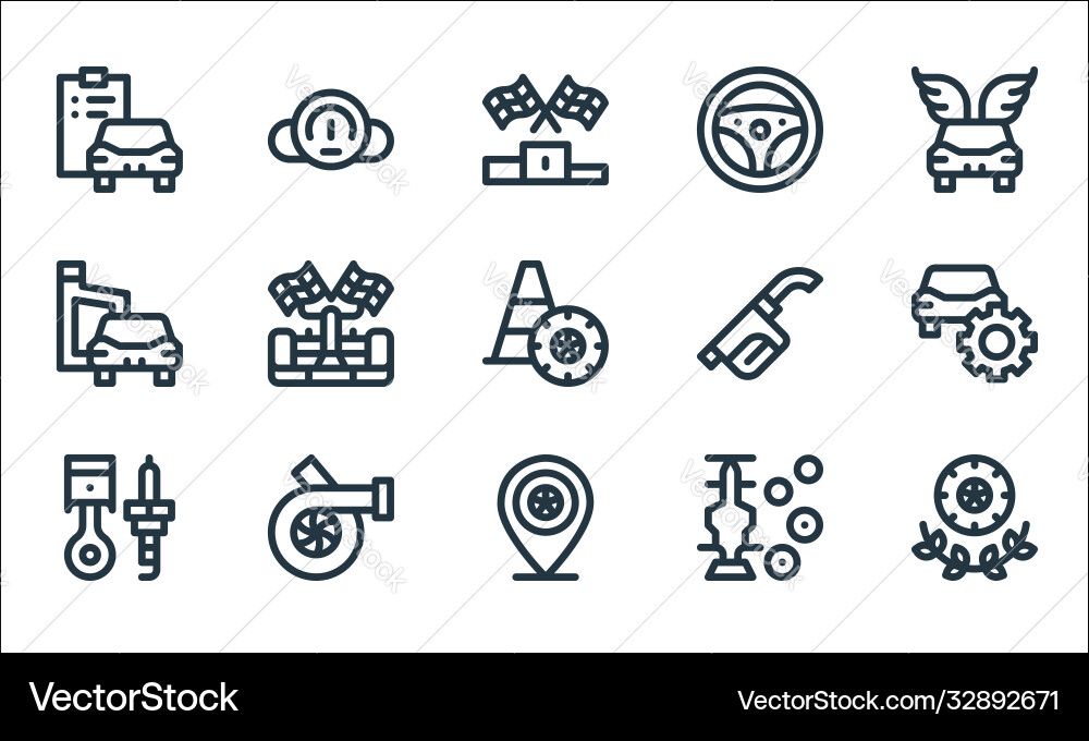 Auto racing line icons linear set quality Auto racing line icons linear set quality vector image