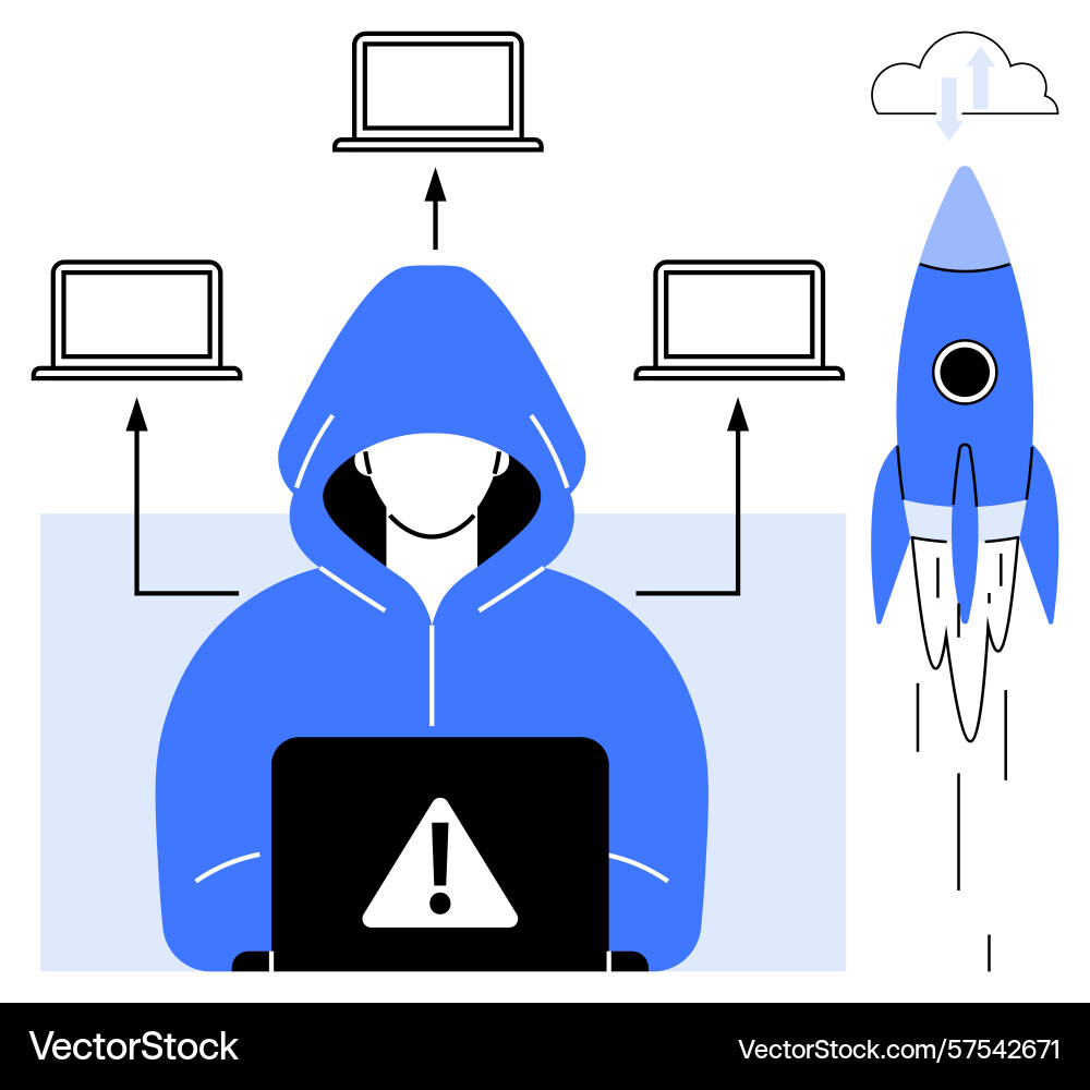 Cybersecurity threats highlighted by hacker vector image