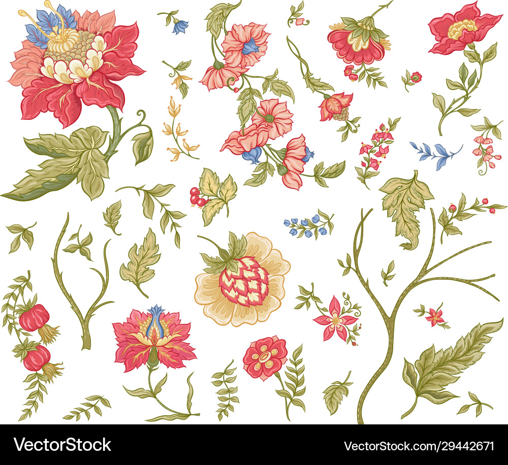 Fantasy Jacobean Blumenstickerei Vektorbild