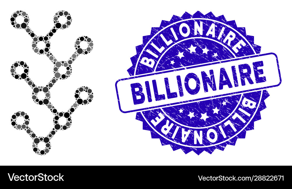 Mosaic binary tree icon with scratched billionaire Mosaic binary tree icon with scratched billionaire vector image
