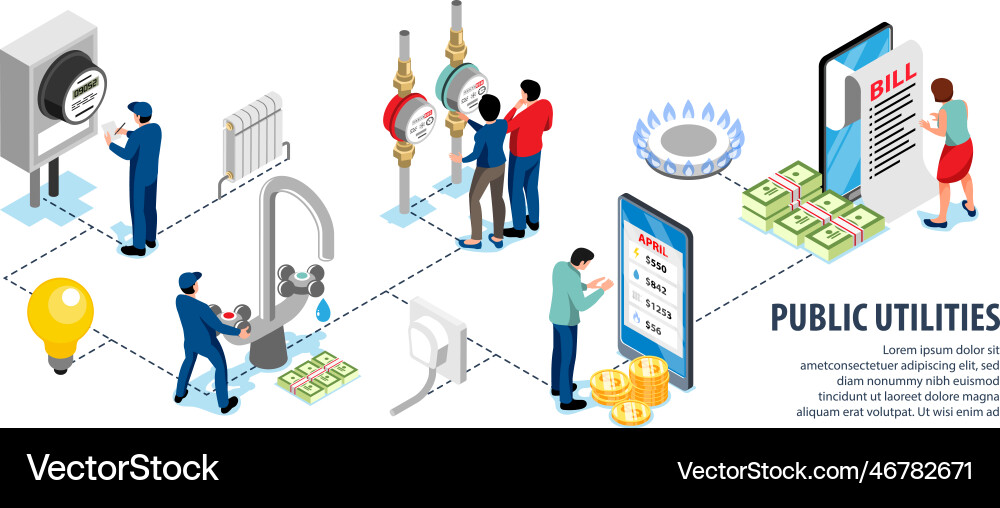 Public Utilities Isometric Data Vector Image
