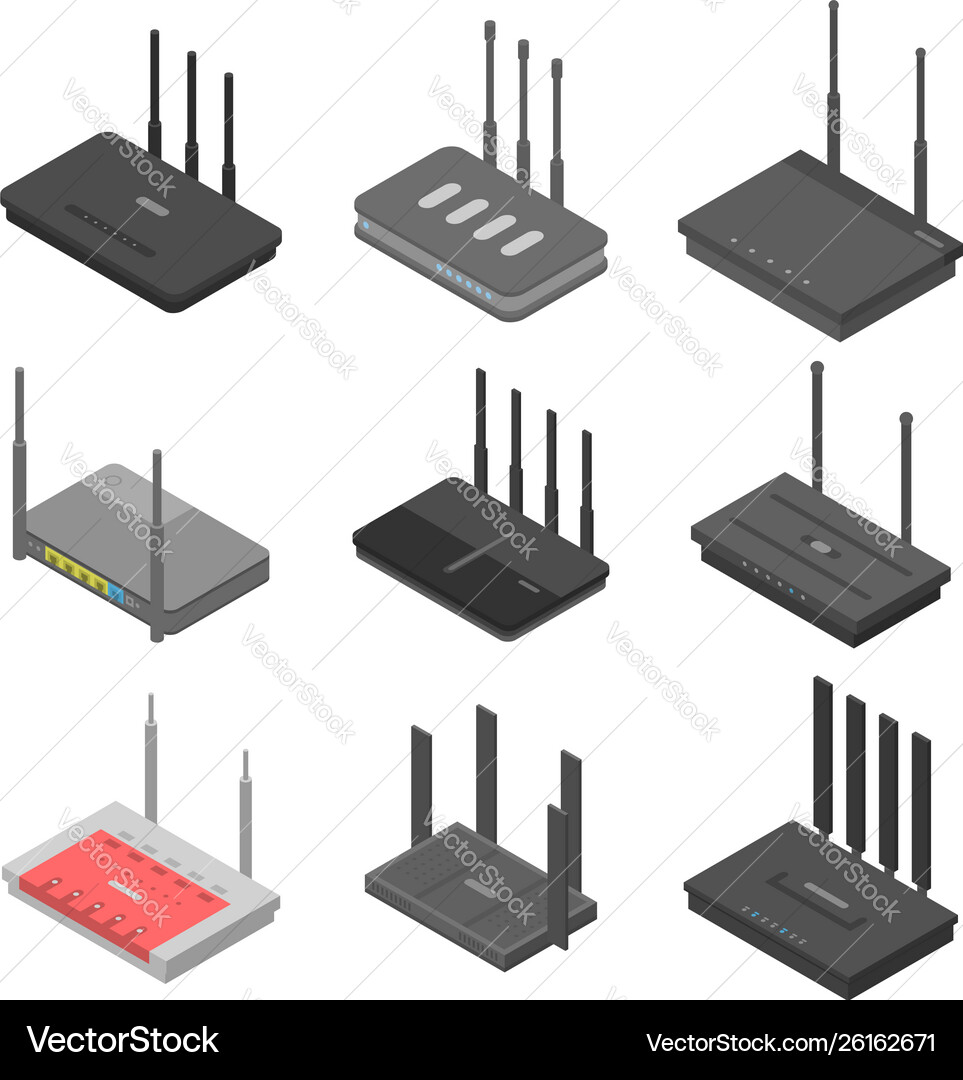 Router icons set isometric style Router icons set isometric style vector image