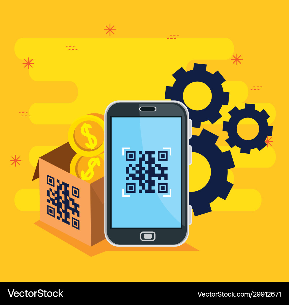 Scan code qr with smartphone and icons Scan code qr with smartphone and icons vector image