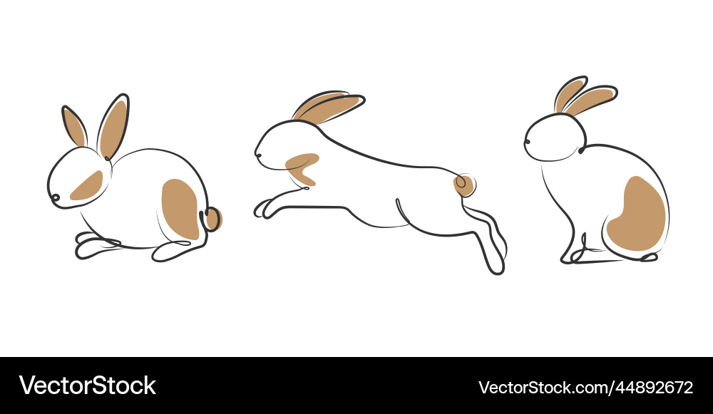 Continuous line drawing of rabbit set Continuous line drawing of rabbit set vector image