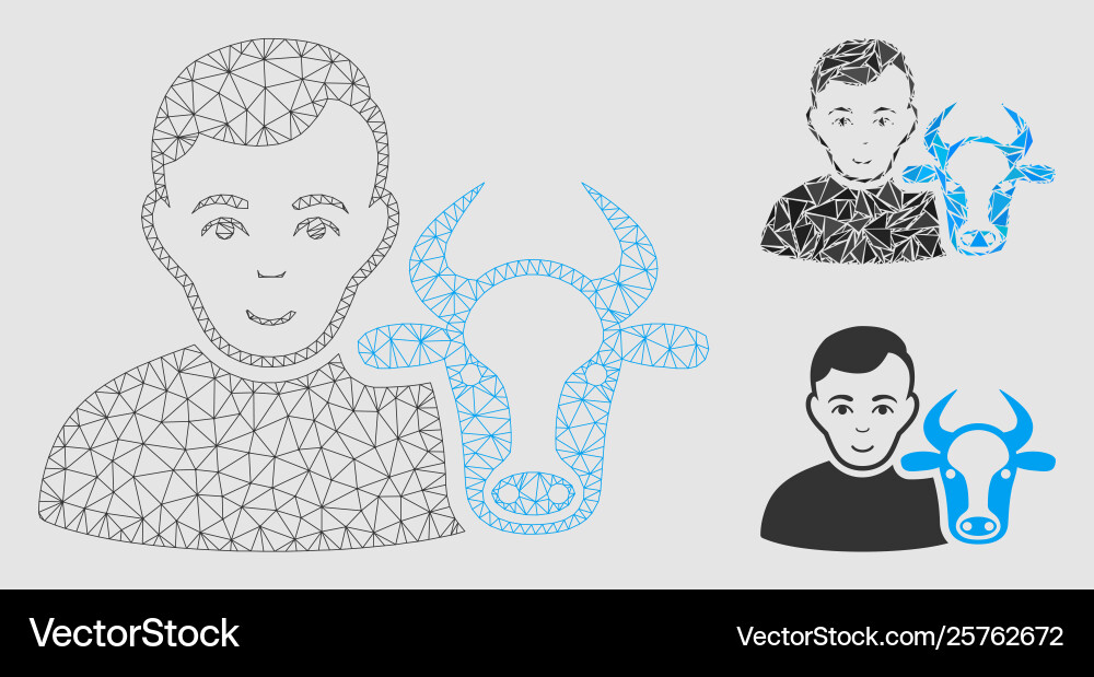 Cow farmer mesh network model and triangle Vector Image
