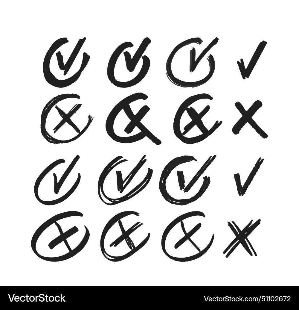Doodle cross and check marks inside of round Doodle cross and check marks inside of round vector image