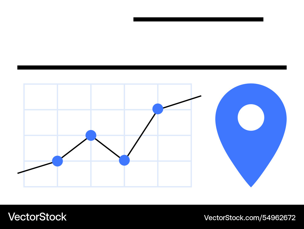 Line graph with data points and blue location pin Line graph with data points and blue location pin vector image