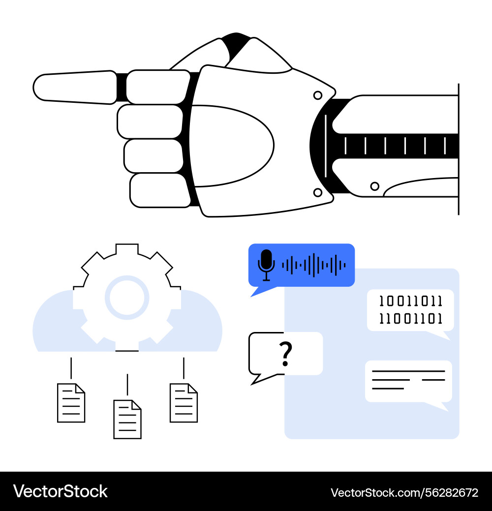 Robotic hand gesturing towards ai-powered cloud Robotic hand gesturing towards ai-powered cloud vector image