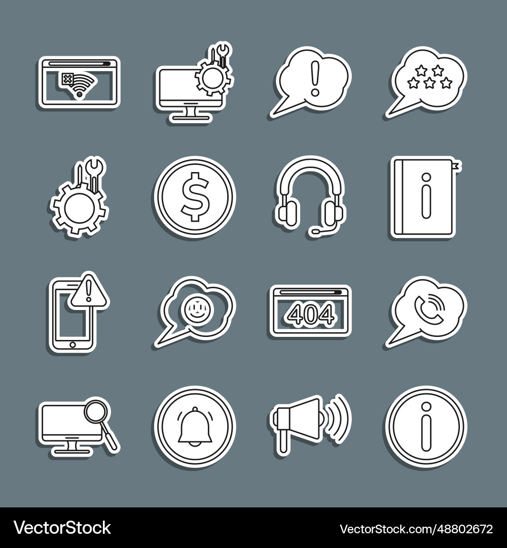 Set line information speech bubble with phone Set line information speech bubble with phone vector image
