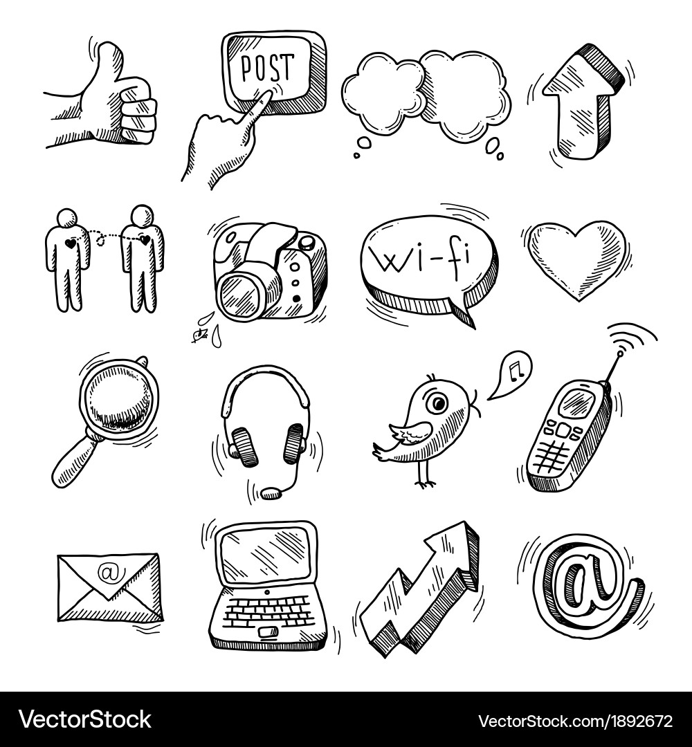 Social Media Doodle Icons Vector Image