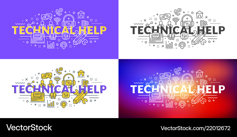 Technical Support Flat Line Icons vector image