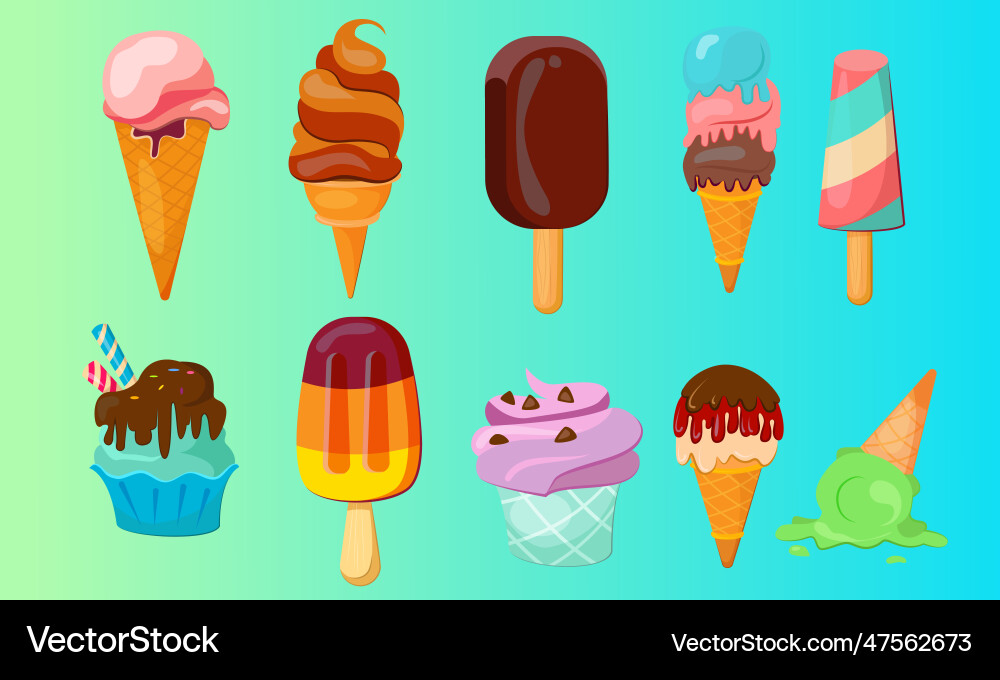 Ice cream realistic constructor set of various Ice cream realistic constructor set of various vector image