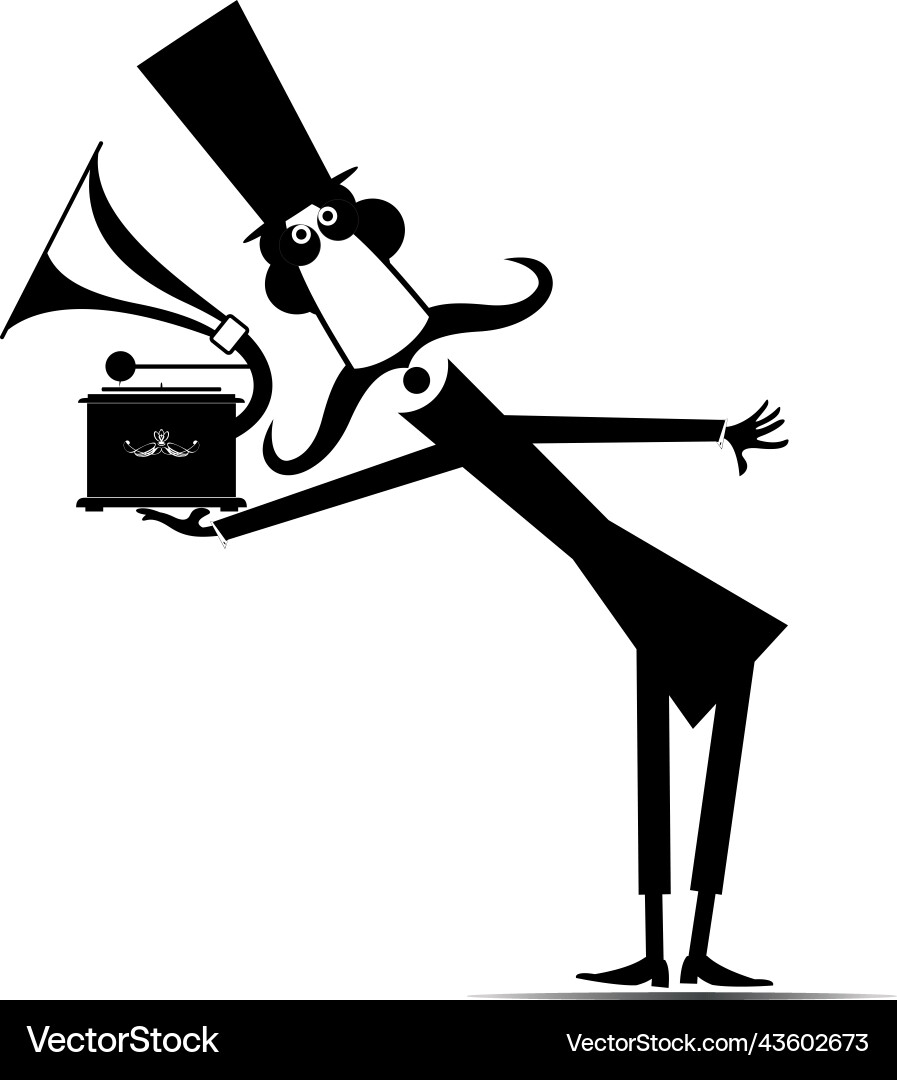 Man and retro record player vector image