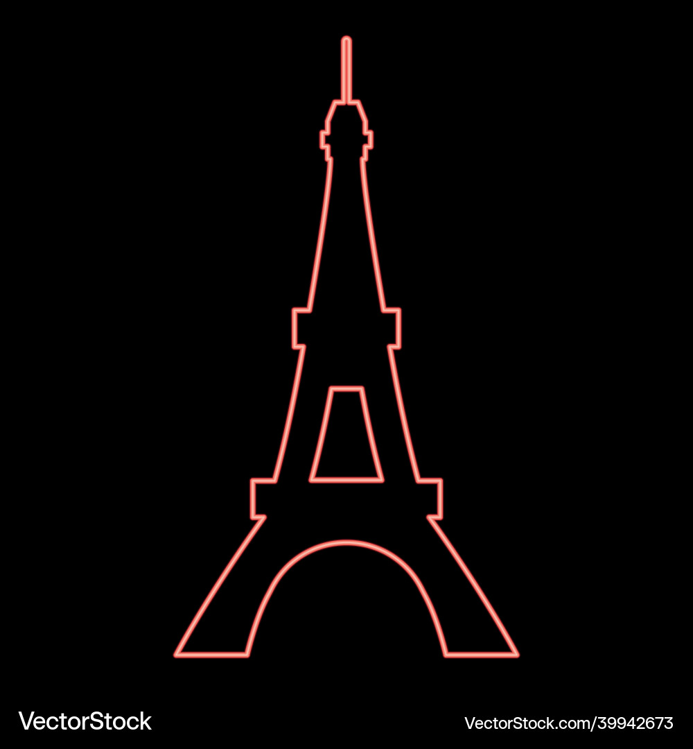 Neon eiffel tower red color flat style image Vector Image
