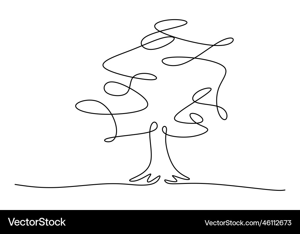 One continuous single line of big tree isolated vector image