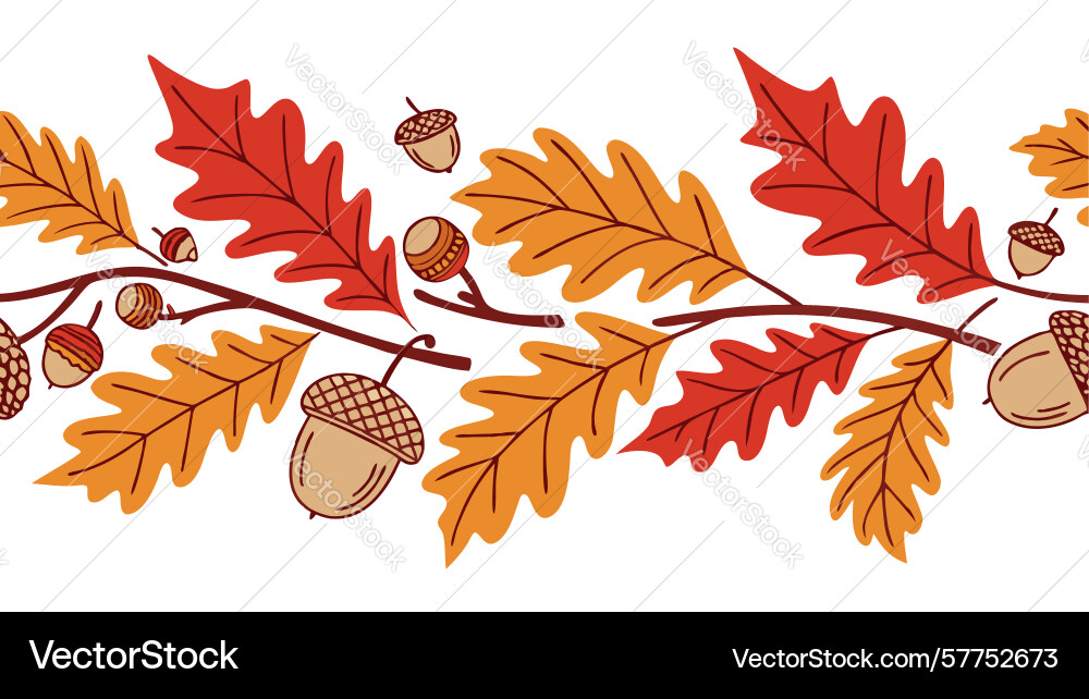 Rustic autumn oak branch and acorn border design Vector Image