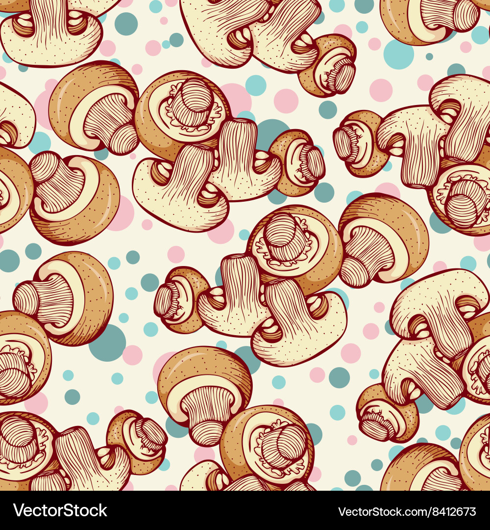 Seamless pattern with champignon mushrums vector image