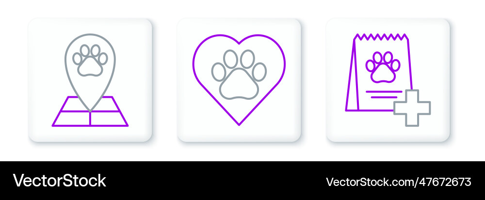 Set line bag of food for dog map pointer Set line bag of food for dog map pointer vector image