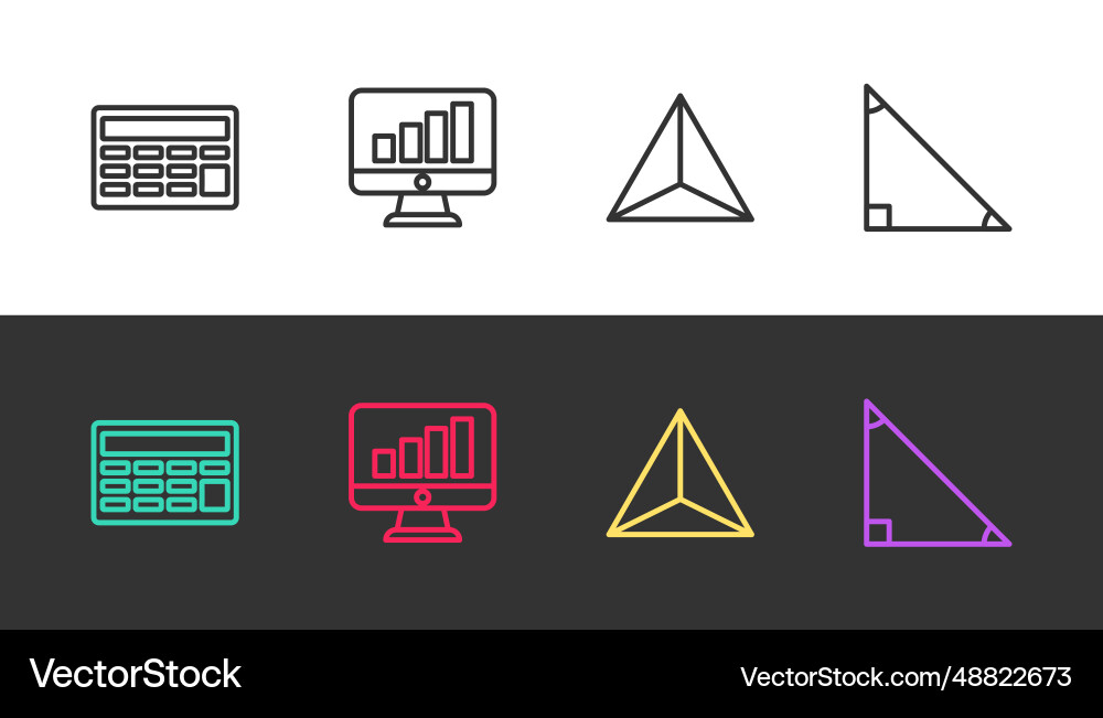 Set line calculator computer monitor with graph Set line calculator computer monitor with graph vector image