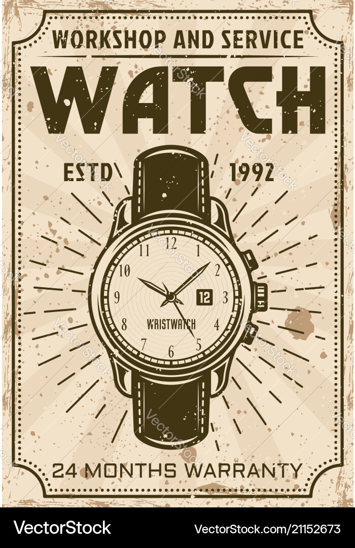 Watch repair and service advertising poster Watch repair and service advertising poster vector image