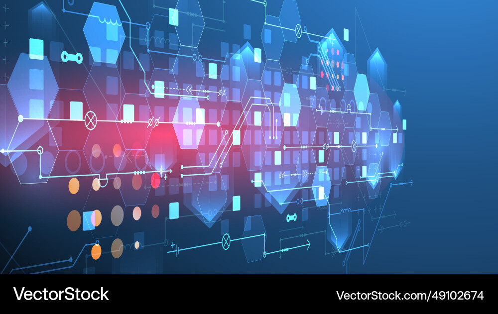 Abstract circuit board and hexagons on gradient Abstract circuit board and hexagons on gradient vector image