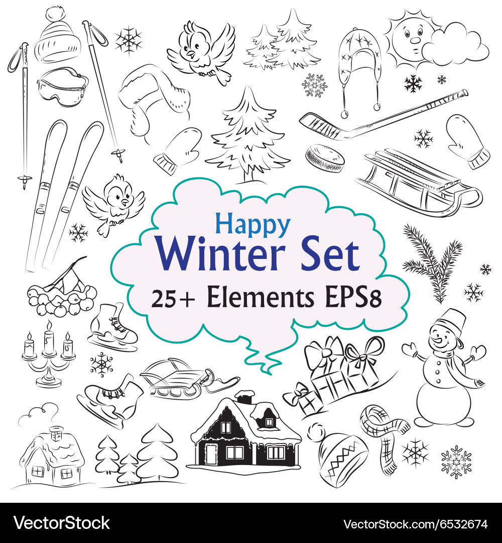 Beautiful winter sketch collection Vector Image