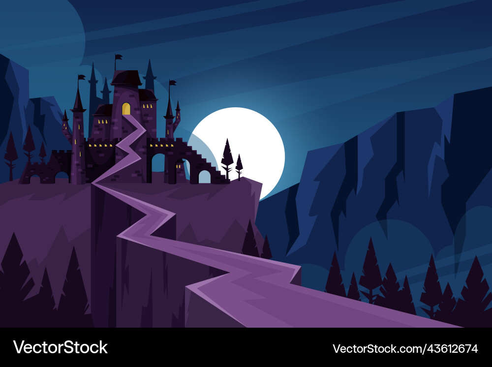 Castle fantasy landscape halloween mountain Castle fantasy landscape halloween mountain vector image