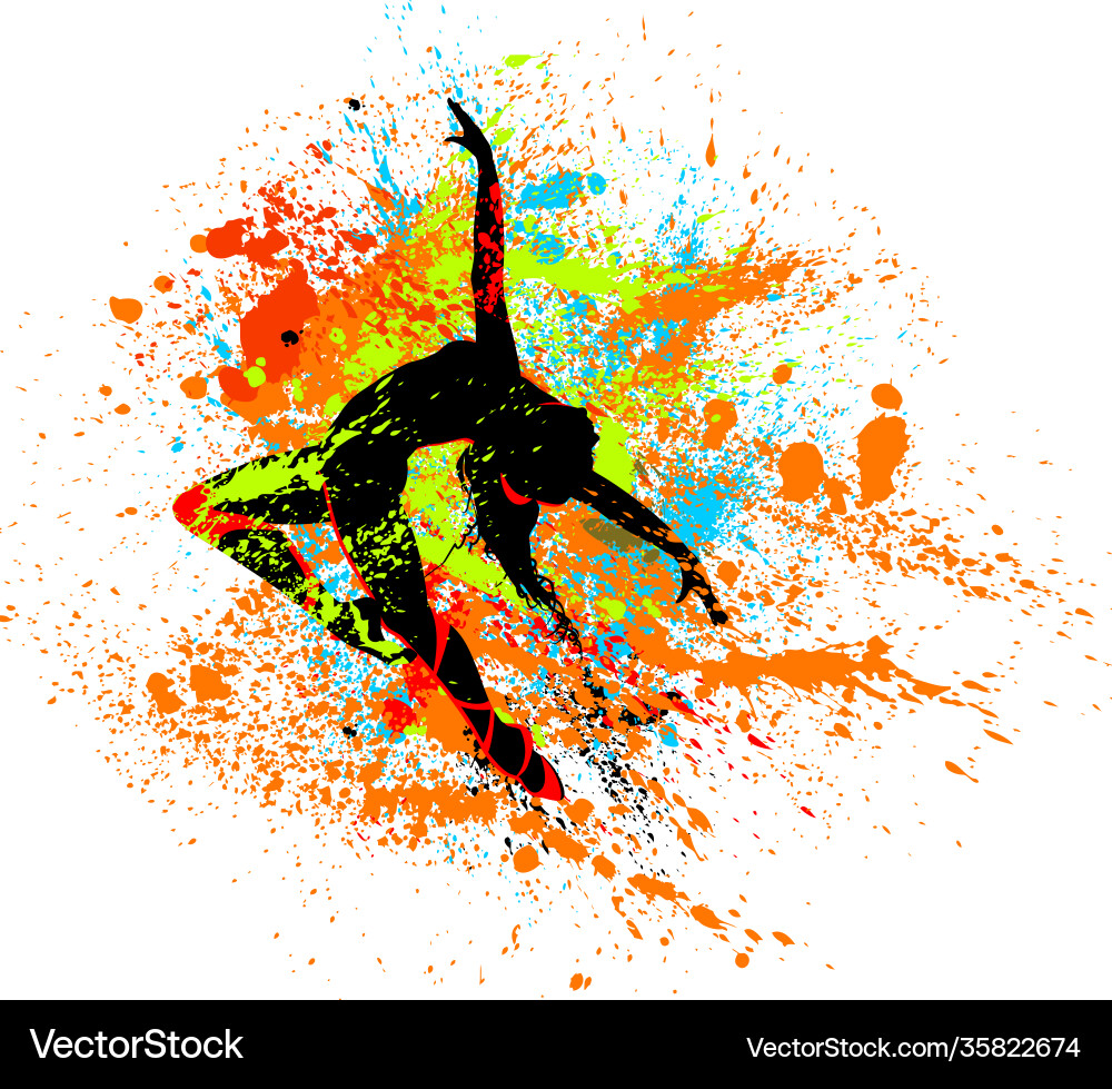 Dynamic Dancer in Colorful Splashes vector image