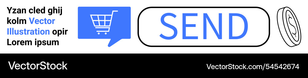 E-commerce shopping cart with send button and coin E-commerce shopping cart with send button and coin vector image