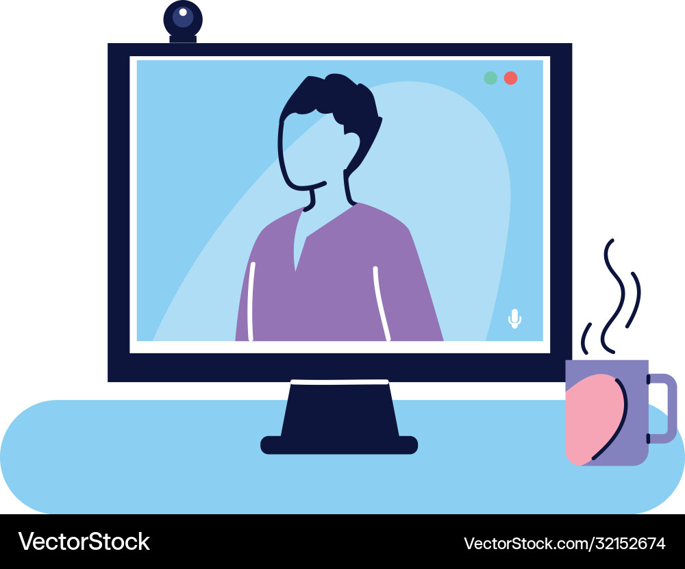 Man on computer video call Vector Image